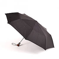 Мужской зонт полуавтомат Zest чёрного цвета с прямой ручкой из натурального дерева
