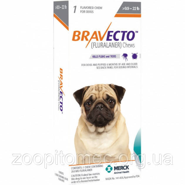 Жевательная таблетка BRAVECTO БРАВЕКТО от блох и клещей для собак 4,5 ...