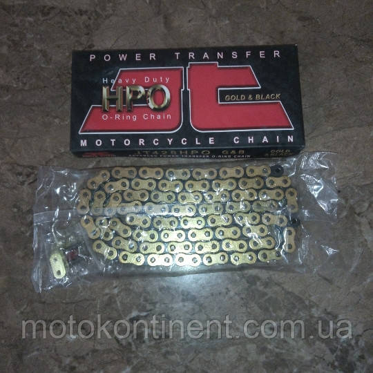 Мото ланцюг 428 124 ланок JT JTC428HPOGB сальник O-Ring золота (замок під засувку)