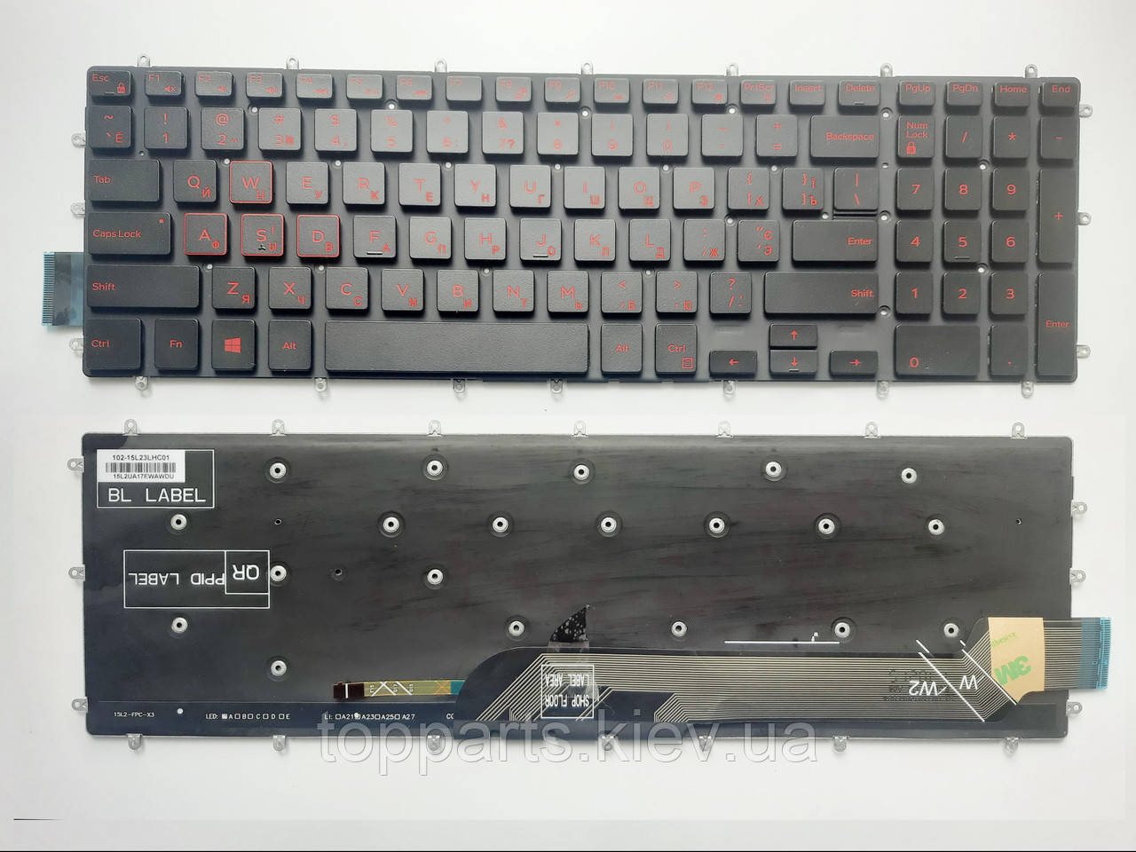 Клавіатура для ноутбуків Dell Inspiron 15-3579, 5567, 7566, Vostro 5568 з підсвіткою (червоні символи) RU/US