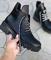 Спортивні черевики жіночі шкіряні осінь весна на низькому ходу якісні молодіжні зручні утеплені легкі чорні 37 розмір M.KraFVT 311