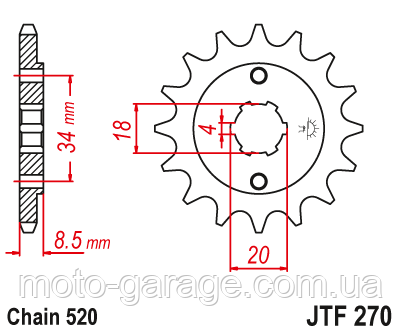 Зірка передня 174MN,169FMM, Geon GNS,Kovi Max 300, X-ROAD 250, Shineray XY250GY-6B, Exdrive, JTF270.14,