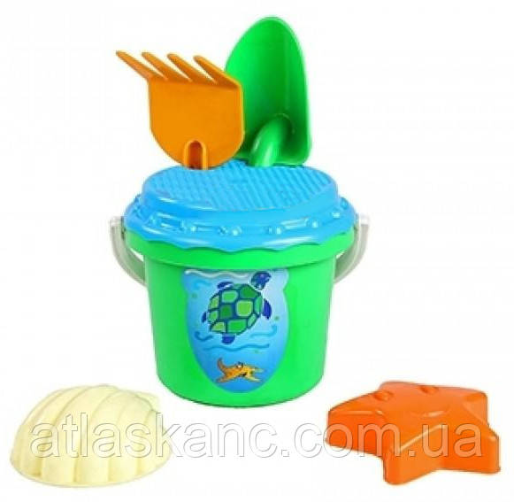 Іграшка Пластикова Лопатка, Відро, Граблі, Сито, 2 паски Оріон 665, фото 1
