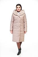 Женское зимнее пальто на синтепухе ниже колена с мехом и капюшоном цвет мокко 60,62 большие размеры 62