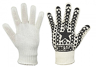 Перчатки ХБ с ПВХ точкой "Звезда", белые, 10 пар/уп. Luxe