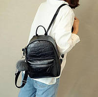 Женский городской рюкзак с меховым брелком молодежный черный Большой