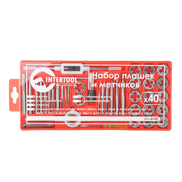 Набір плашок і мітчиків 40 шт. кейс M3-M12 Intertool SD-8040