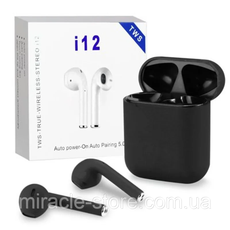 Чорні бездротові навушники Bluetooth AirPods black i12