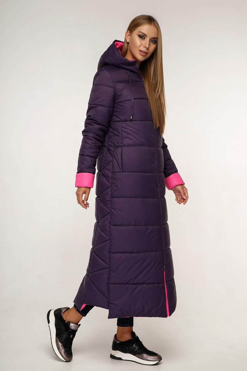Фіолетове довге пальто з плащової тканини ПВ-1202 Тон 33 44 48 50 52 54 56 58 розмір