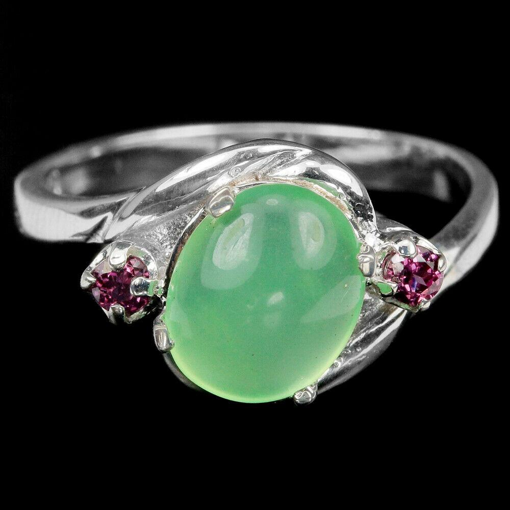 Срібне кільце з пренитом, 9*7 мм, 1536КП