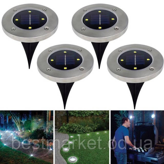 Вуличний Світильник на Сонячній Батареї Solar Disk Lights 4 шт.