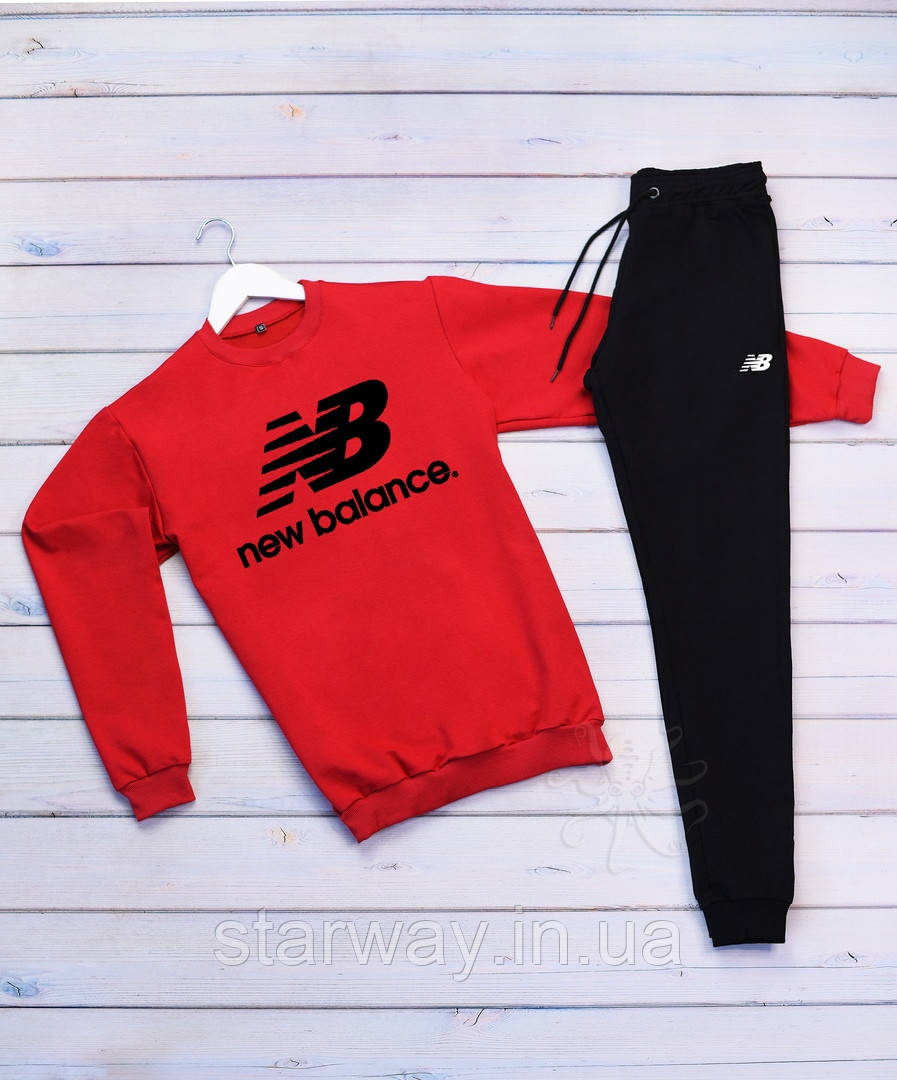 Спортивний трикотажний костюм new balance | червоний верх чорний низ