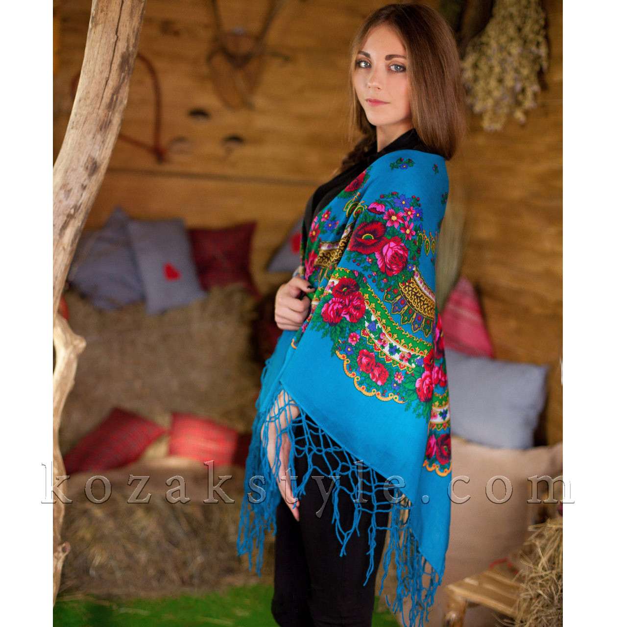 Українська хустка бірюзова (120х120)
