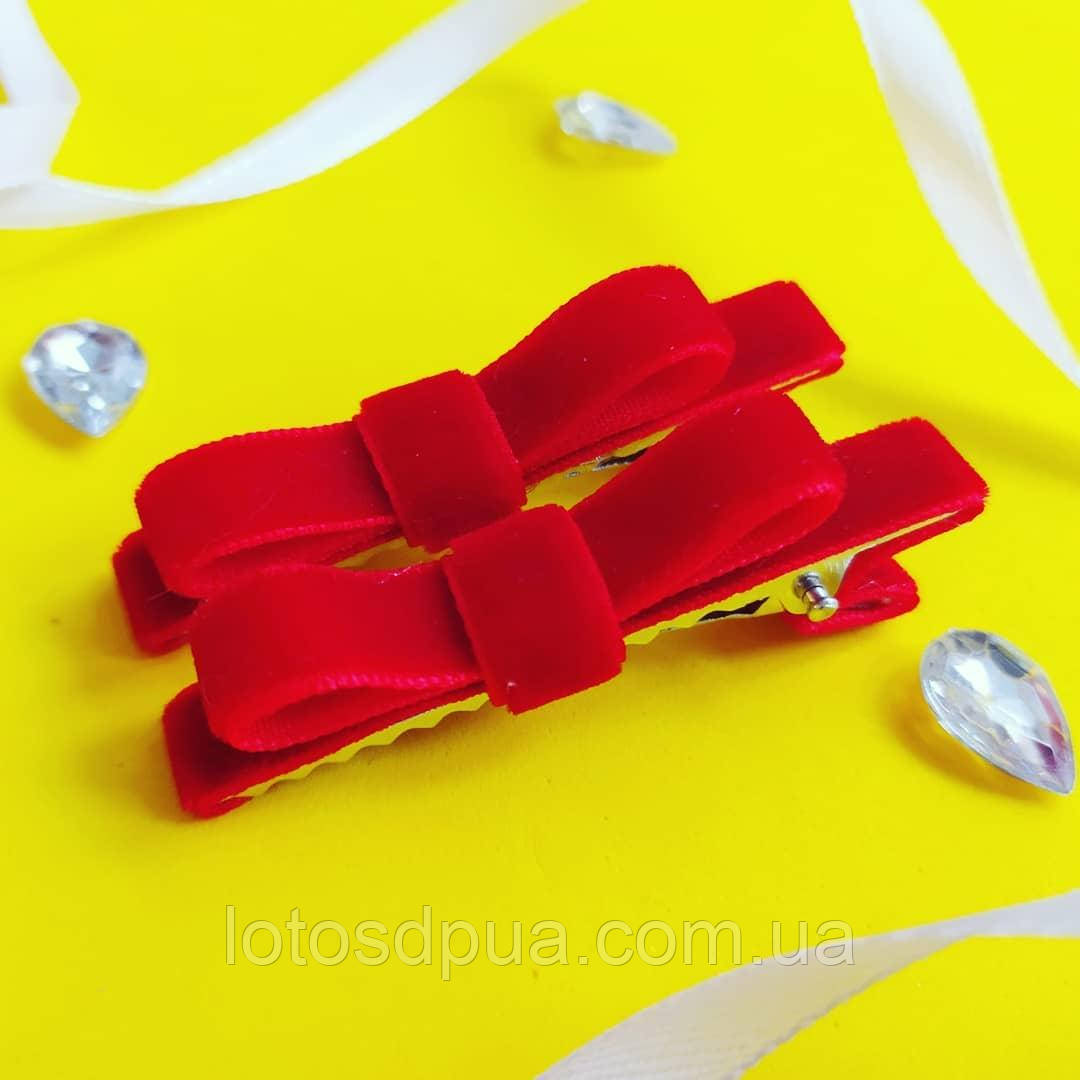 Дитяча заколка із велюрової (бархатної) лєнти (червона, заколка для волосся, заколки на голову)