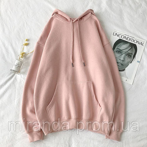 Толстовка женская утепленная оверсайз с капюшоном. Байка на флисе, худи ...