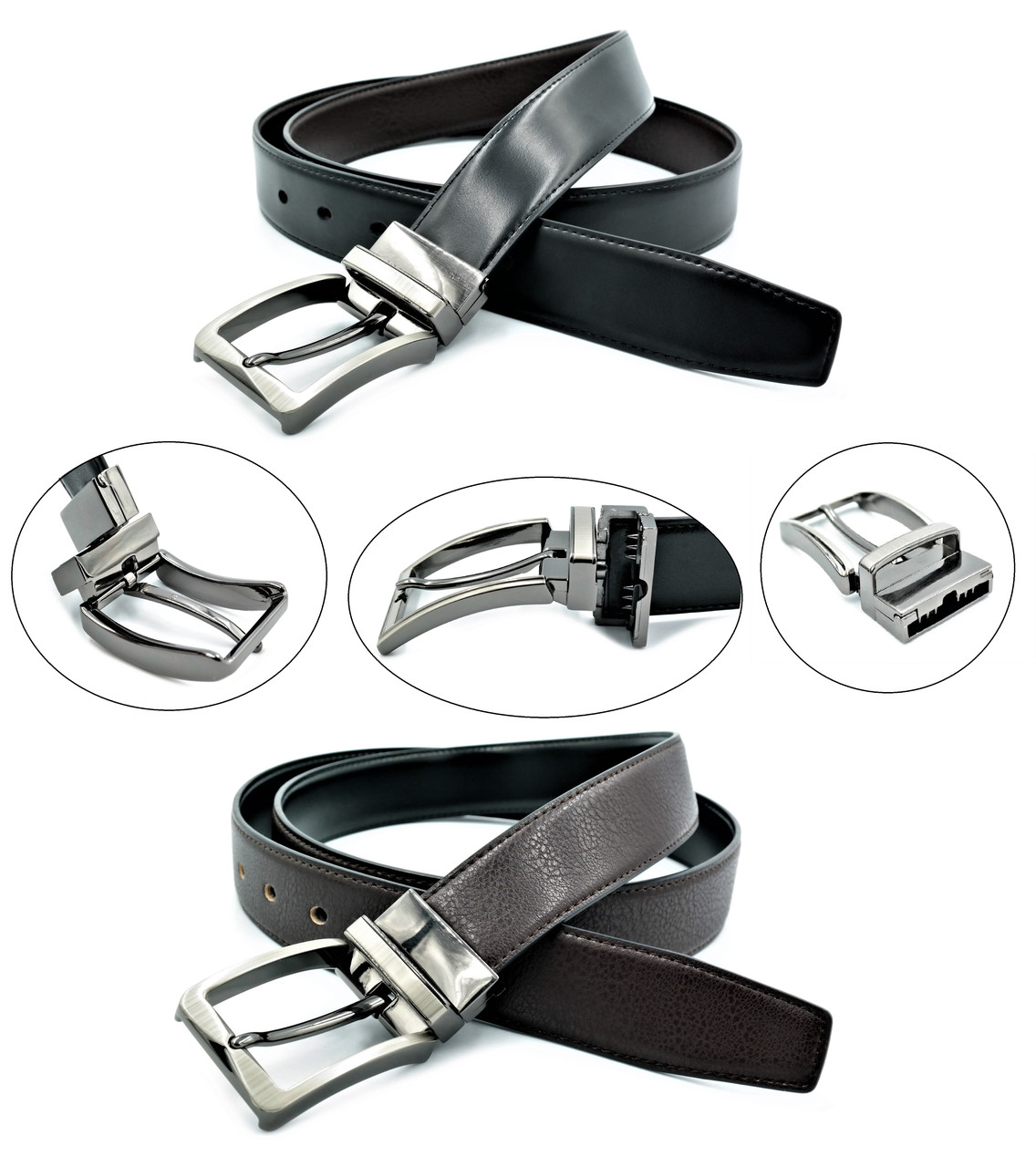 Ремінь чоловічий двосторонній Чорний +Коричневий Weatro new-aln-005, фото 1