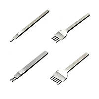 Набір пробійників 4 шт, ромбовидних, строчних для шкіри, 1+2+4+6 зубців, крок 5 мм