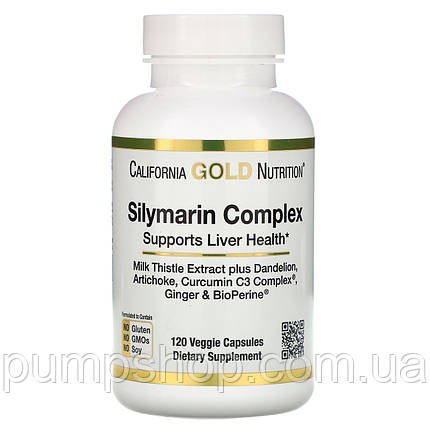 Для відновлення печінки California Gold Nutrition Silymarin Complex 120 кап., фото 2
