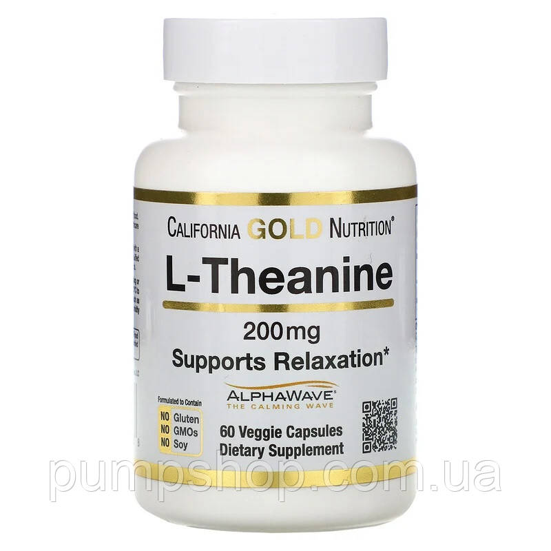 Амінокислота L-Теанін California Gold Nutrition L-Theanine AlphaWave 200 mg 60 капс.