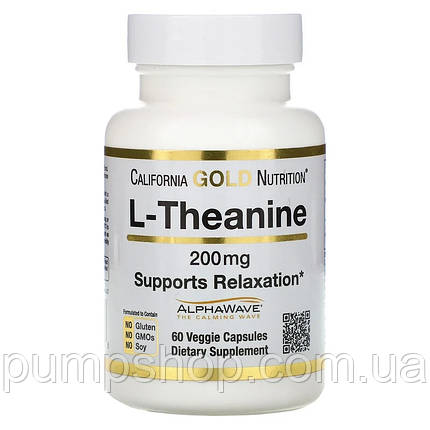 Амінокислота L-Теанін California Gold Nutrition L-Theanine AlphaWave 200 mg 60 капс., фото 2