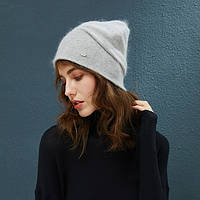 Шапка зимняя женская теплая. Модная женская шапка бини (светло-серая)