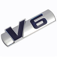 Эмблема V6 на крышку багажника (металл, хром+синий, глянец)