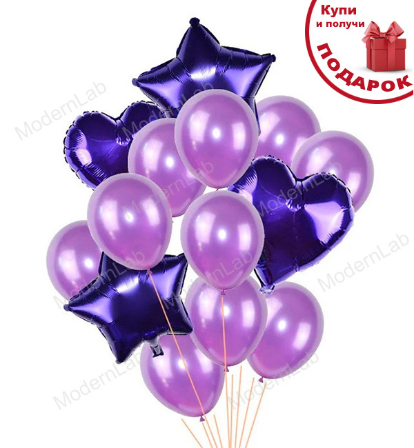 Повітряні кульки "Mix violet" набір 14 шт., металік, якісний матеріал