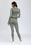 Спортивний костюм жіночий для фітнесу. Комплект безшовний рашгард, легінси, фітнес костюм, розмір M (сірий), фото 4