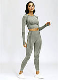 Спортивний костюм жіночий для фітнесу. Комплект безшовний рашгард, легінси, фітнес костюм, розмір M (сірий), фото 3