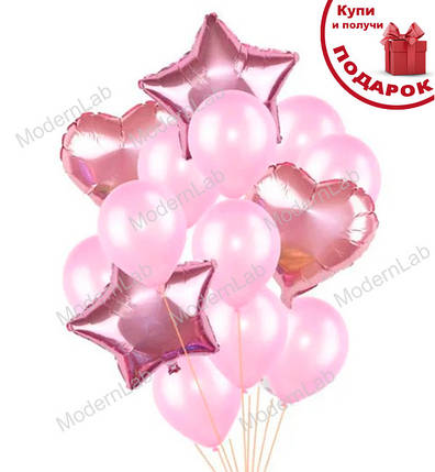 Повітряні кульки "Рожевий мікс", набір 14 шт, фото 1