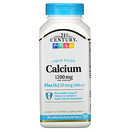 Кальцій Liquid Filled Calcium 1200 мг + D3 21st Century 90 капсул