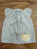 Шапка дитяча для дівчинки демісезонна "Котики", р.50-52, сіра.