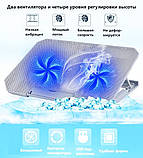 Підставка для ноутбука охолоджувальна з регулюванням швидкості та висоти / 2 вентилятори/2 USB-порти/підсвітка, фото 3
