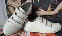 Mante white! Брендовые кожаные белые женские туфли на липучках кроссовки слипоны кеды 40 размер