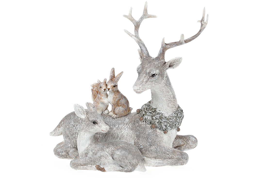 Статуетка Олень із друзями у зимовому лісі, 18см, фото 1