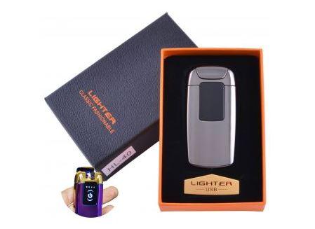 Електроімпульсна запальничка в подарунковій упаковці Lighter (Подвійна блискавка, USB) №HL-40 Black