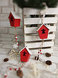 Новорічна дерев'яна підвіска "Домік-скворечник", довжина 35 см, 60/45 (ціна за 1 шт. + 15 гр.)с ангелом, фото 3