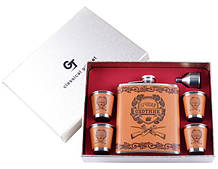 Подарунковий набір Найкращий Мисливець фляга/лійка/4 стопки (Шкіра)