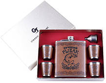 Подарунковий набір Найкращий Рибак фляга/лійка/4 стопки (Шкіра)