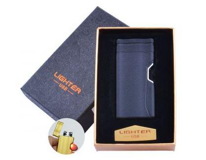 Електроімпульсна запальничка в подарунковій упаковці Lighter (Подвійна блискавка, USB) №HL-38 Black