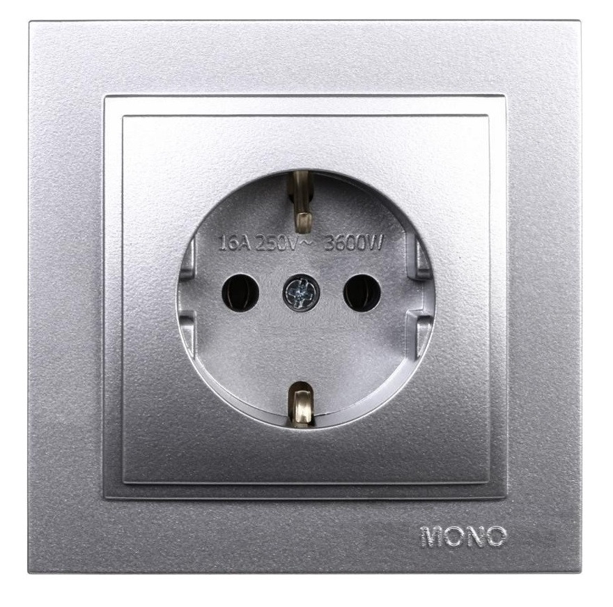 Розетка 1-а з заземленням , Mono Electric, DESPINA (срібло)