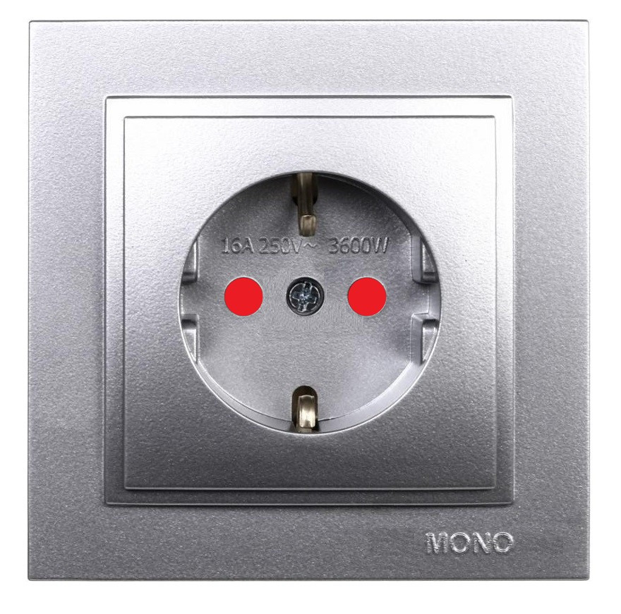 Розетка 1-а з заземлений., та захистом для дітей, Mono Electric, DESPINA (срібло)