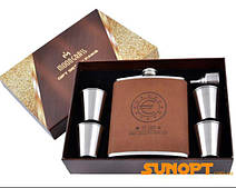 Подарунковий набір із флягою "EURO" Фляга/Рюмки/Лейка (Шкіра)