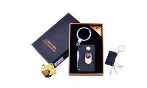 Запальничка-брелок в подарунковій коробці Lighter (USB, Спіраль розжарювання) №HL-33 Gold