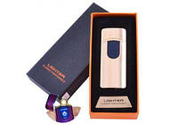 USB зажигалка в подарочной упаковке Lighter (Спираль накаливания) №HL-42 Gold