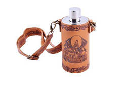 Фляга з неіржавкої сталі у шкіряному чохлі Вовк NoYT-18