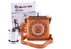 Фляга з неіржавкої сталі у шкіряному чохлі Україна NoZDB-18