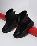 Жіночі зимові чорні черевики спортивного стилю на високій підошві, фото 6