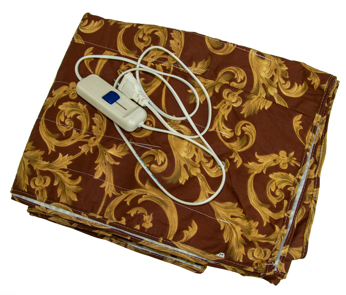 Электропростынь двоспальне 150х120 см, коричневий з візерунком, простирадло з підігрівом Тріо 02102