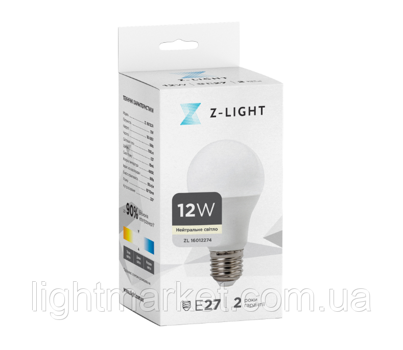 Світлодіодна Лампочка 12Вт цоколь Е27 Z-Light A60 4000K ZL 16012274